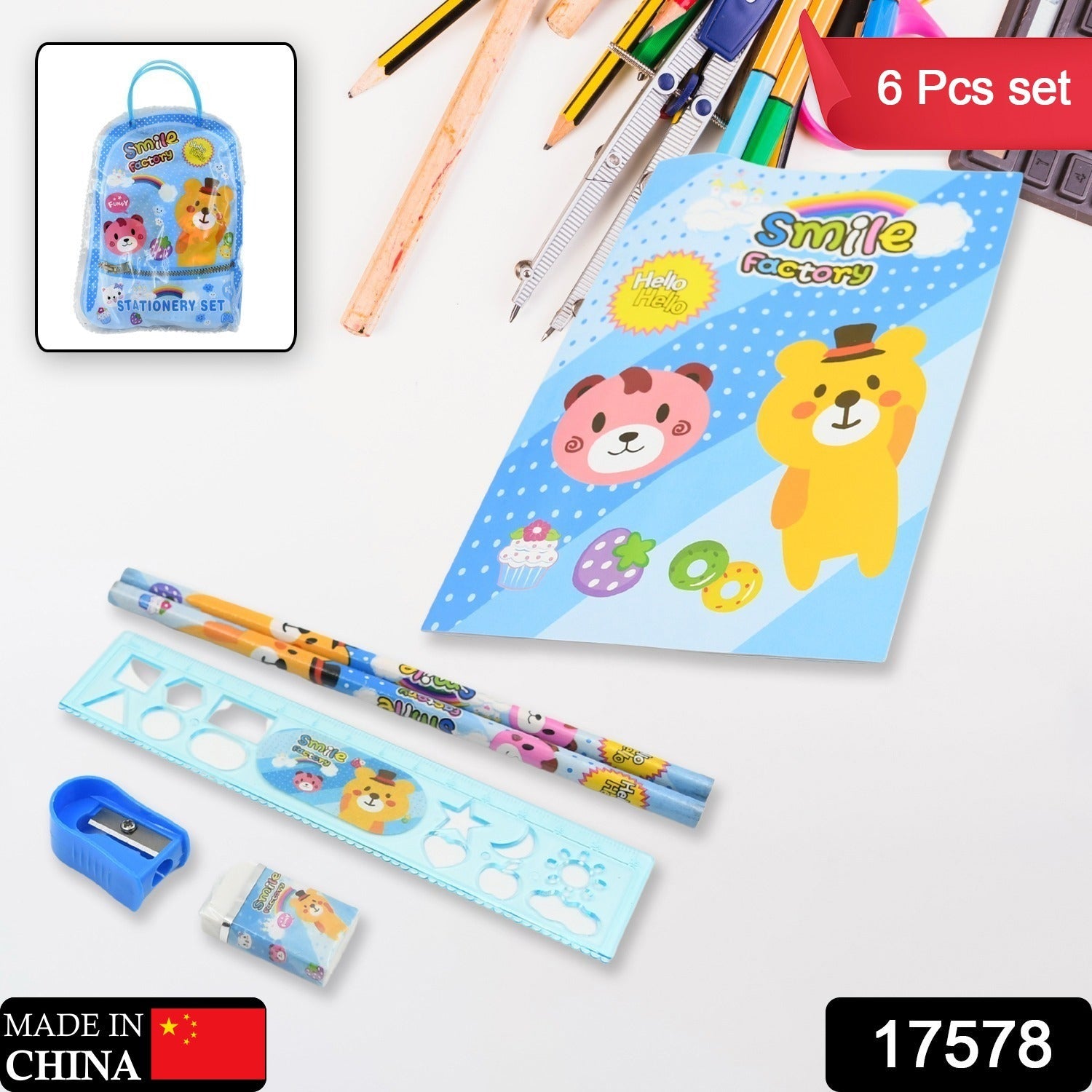 17578 Stationery Kit for Kids - Stationery Set, Includes Wooden Pencil, Sharpener, Pencil and Eraser Set, Birthday Return Gift for Kids, Boys, Girls, 2 Pencil, 1 Scale, 1 Notebook,1 Sharpener, 1 Eraser & With Zip Bag (6 Pcs Set) 17578 Stationery Kit for Kids - Stationery Set, Includes Wooden Pencil, Sharpener, Pencil and Eraser Set, Birthday Return Gift for Kids, Boys, Girls, 2 Pencil, 1 Scale, 1 Notebook,1 Sharpener, 1 Eraser & With Zip Bag (6 Pcs Set)